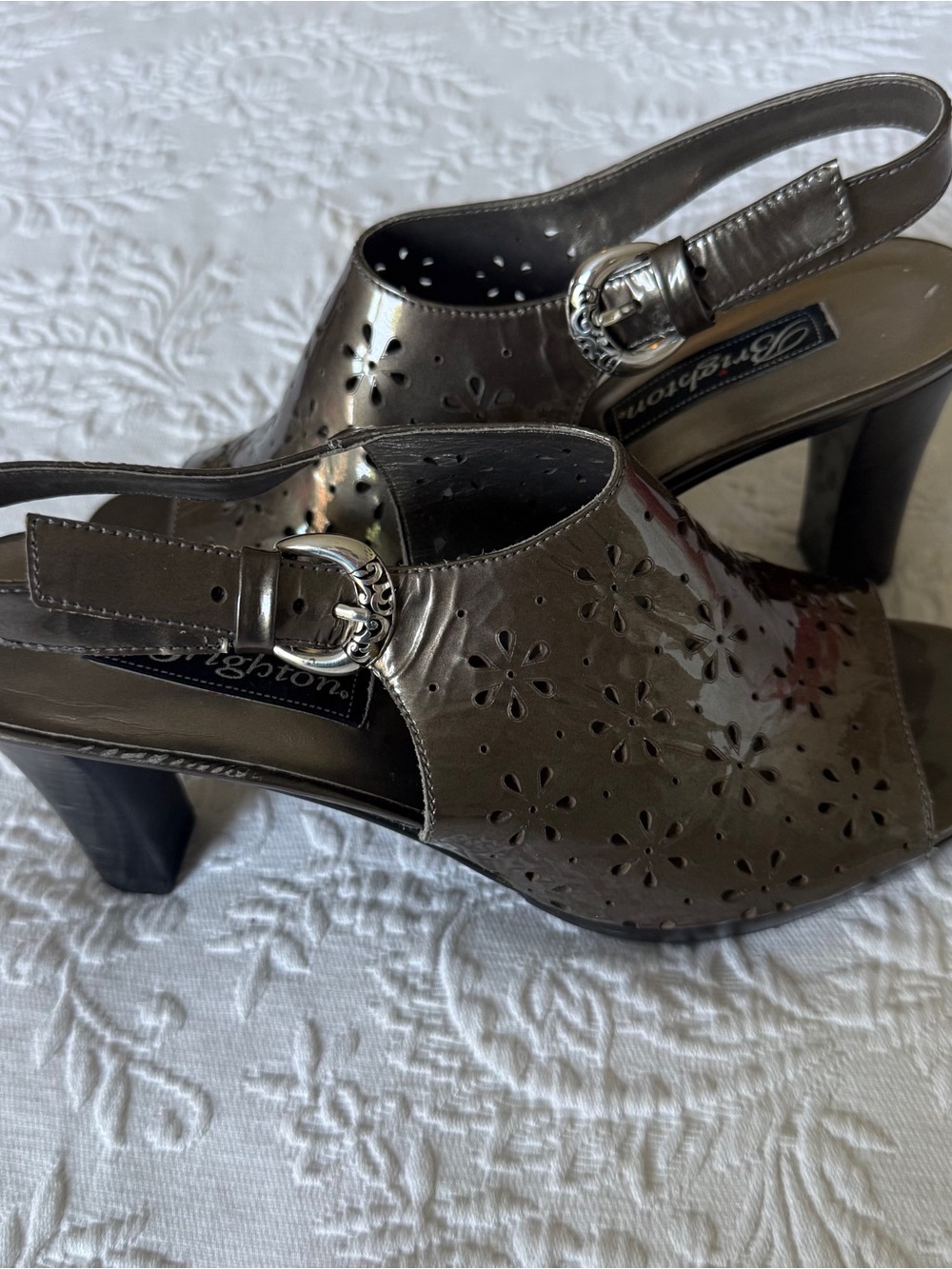 BRIGHTON Gray Valley Sling back Leather Cut Out Heels size 9